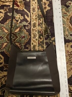 TUMI Choc Vintage Leather + Stretch Nylon Adjustable Strap Handbag